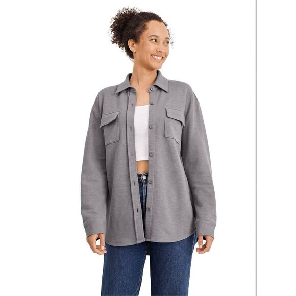Jockey Gray Oversized French Terry Shacket With Pockets Size XS New - Picture 1 of 5